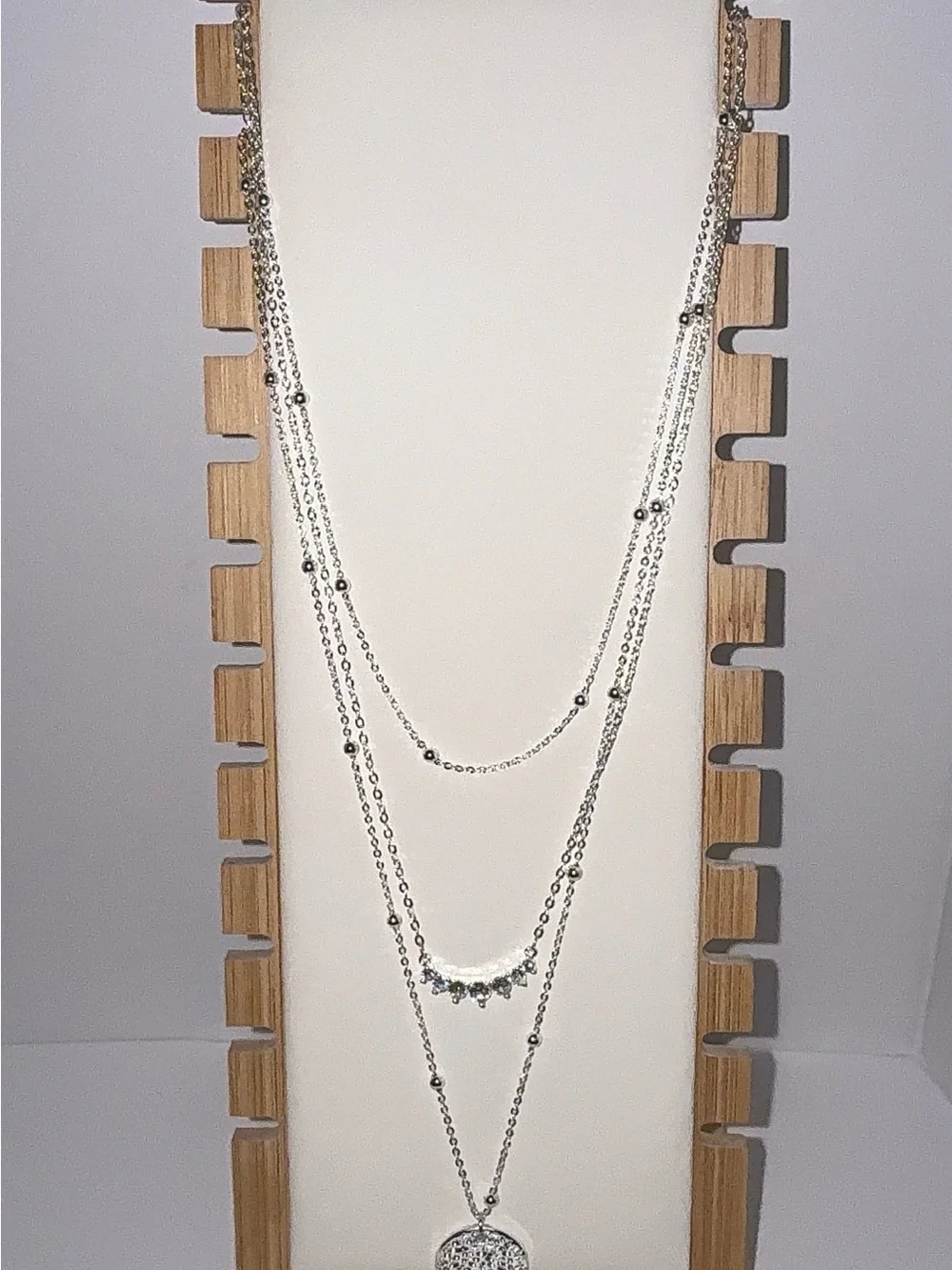 14K Gold Silver Plated Layered Necklace Set | CZ Disc & Beaded Chain